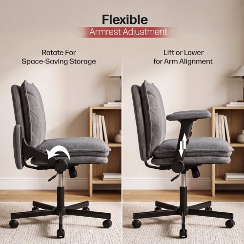 Image of DROGO Zen Pro Criss Cross Legged Office Chair for Work from Home with Flip-Up Armrest & Wide Thick Cushion Seat | Computer Study Chair with Adjustable Height, Recline & Heavy Duty Metal Base (Grey)