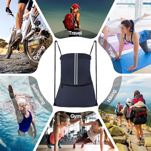 Image of Drawstring Backpack Large Sports Draw String Bag for Men and Women (Navy Blue)