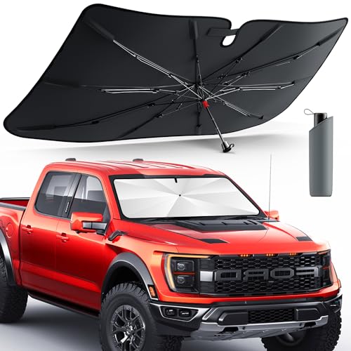 DMJN Umbrella Windshield Sun Shade with Nano-Ice-Crystal Coatings - Protects Interior from UV, Keeps Car Cooler (Large Size)