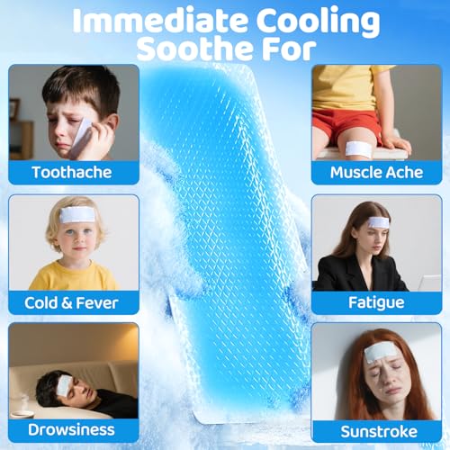 Cooling Gel Patches for Fever & Migraine Relief, 20 Packs Individually Wrapped, Instant Soothing Gel Strips for Headache & Forehead, for Kids & Adults — view 4