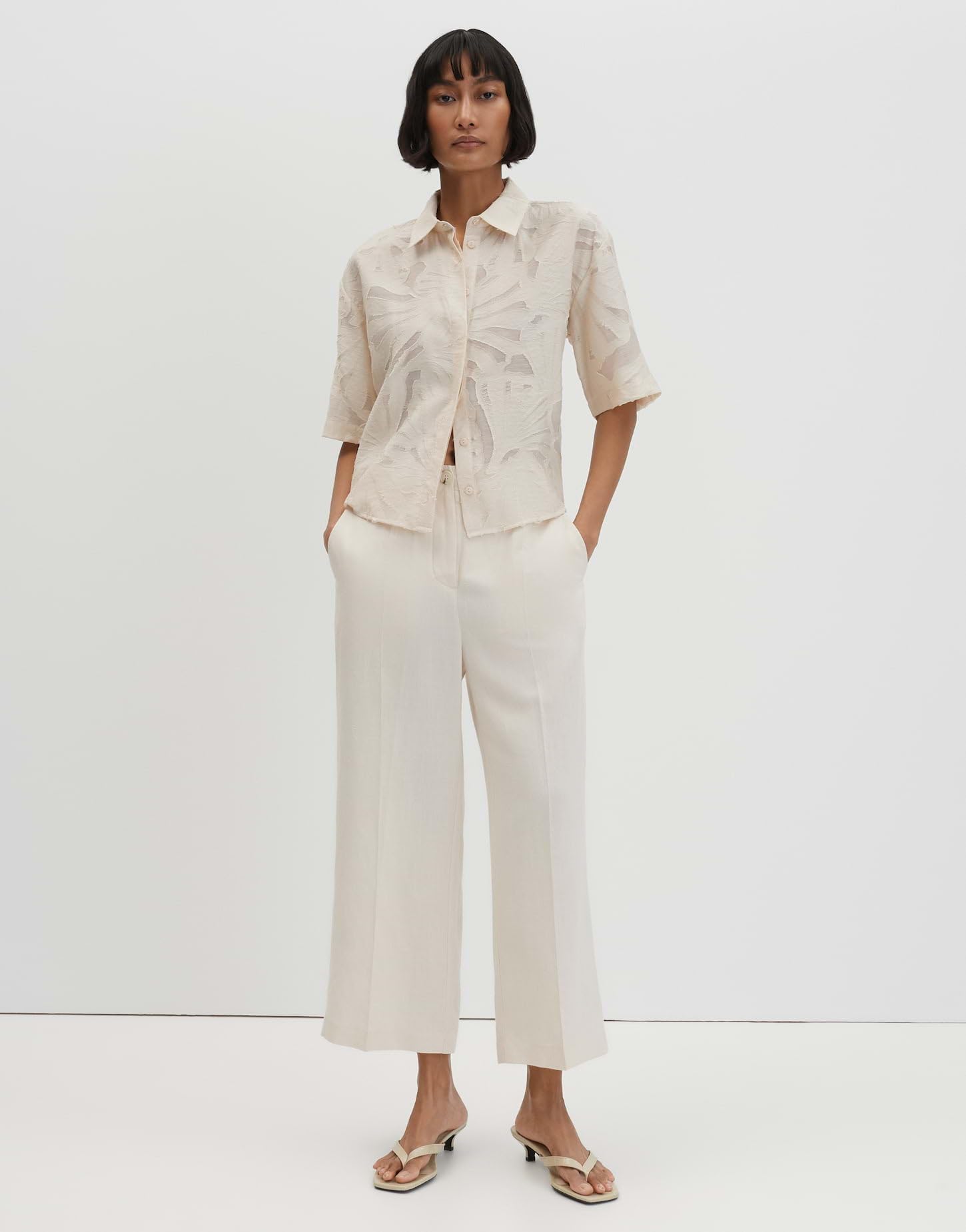 someday Damen Kurzarmbluse | Boxy Hemdbluse mit feinem Fil Coupé Muster Regular Fit
