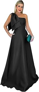 Satin Formal Dresses One Shoulder Mother of The Bride Dresses for Women Long A Line Evening Gowns with Pockets