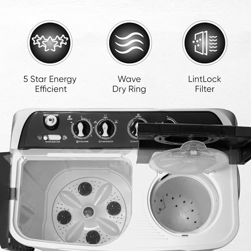 Image of SHARP 9.0 kg, 5 star Semi-Automatic Top Loading Washing Machine with HydroBlast Wash, Quadroniq Pulsator, Wave Dry Ring, 1300 RPM (ES-SD90NB-TS, Steel Grey, Pure Wave+)