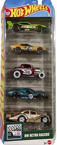 Hot Wheels Retro Racers 5 Pack [El Segundo Coupe, GT Scorcher, '32 Ford, Volkswagen Kafer Racer, 1967 Ford GT40 MK.IV] 1:64 Scale Diecast Toy Vehicles
