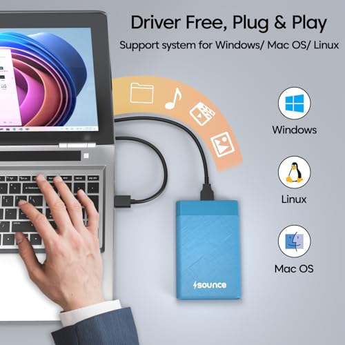 Image of Sounce 2.5 Inch SATA USB 3.0 HDD / SSD Portable External Hard Disk Enclosure 7 MM and 9.5 MM Tool Free , Supports UASP Max Upto 6TB (Blue)
