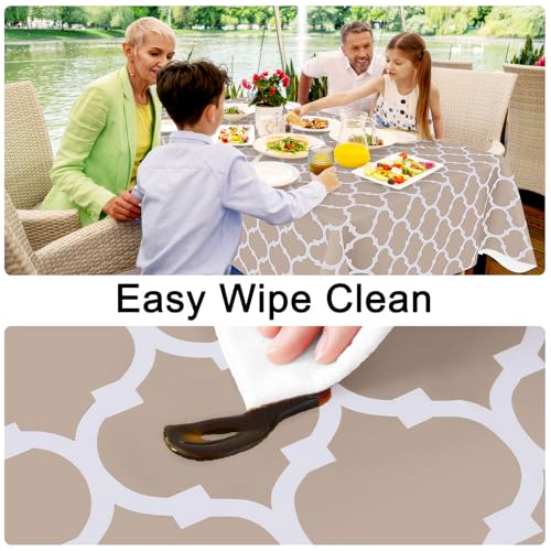 Image of Smiry Rectangle Table Cloth, Flannel Backed Vinyl Tablecloth, 60 inchx120 inch | Waterproof Plastic Tablecloths, Wipeable Table Cover for Dining, Indoor and Outdoor (Khaki)