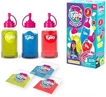 TyBo Tidy Tie-Dye Refill Pack – Includes 3-Pack of Dye Powders (Blue, Red, Yellow), Replacement Dye Bottles, Elastic Bands & Gloves - Compatible with Mixing Orb Design Studio