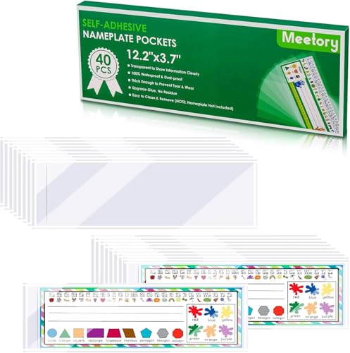 Meetory 40 PCS Upgraded Nameplate Pocket, Self Adhesive Desk Nameplates Name Tag Pocket, No Residue