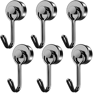 Magnetic Hooks, 6 Pack 40 lb+ Swivel Swing Neodymium Magnet Hooks, Black Magnetic Hooks for Fridge, Magnet with Hooks Heavy Duty, Strong Magnet Hooks for Hanging, Camping, Kitchen, Ceiling, Workplace