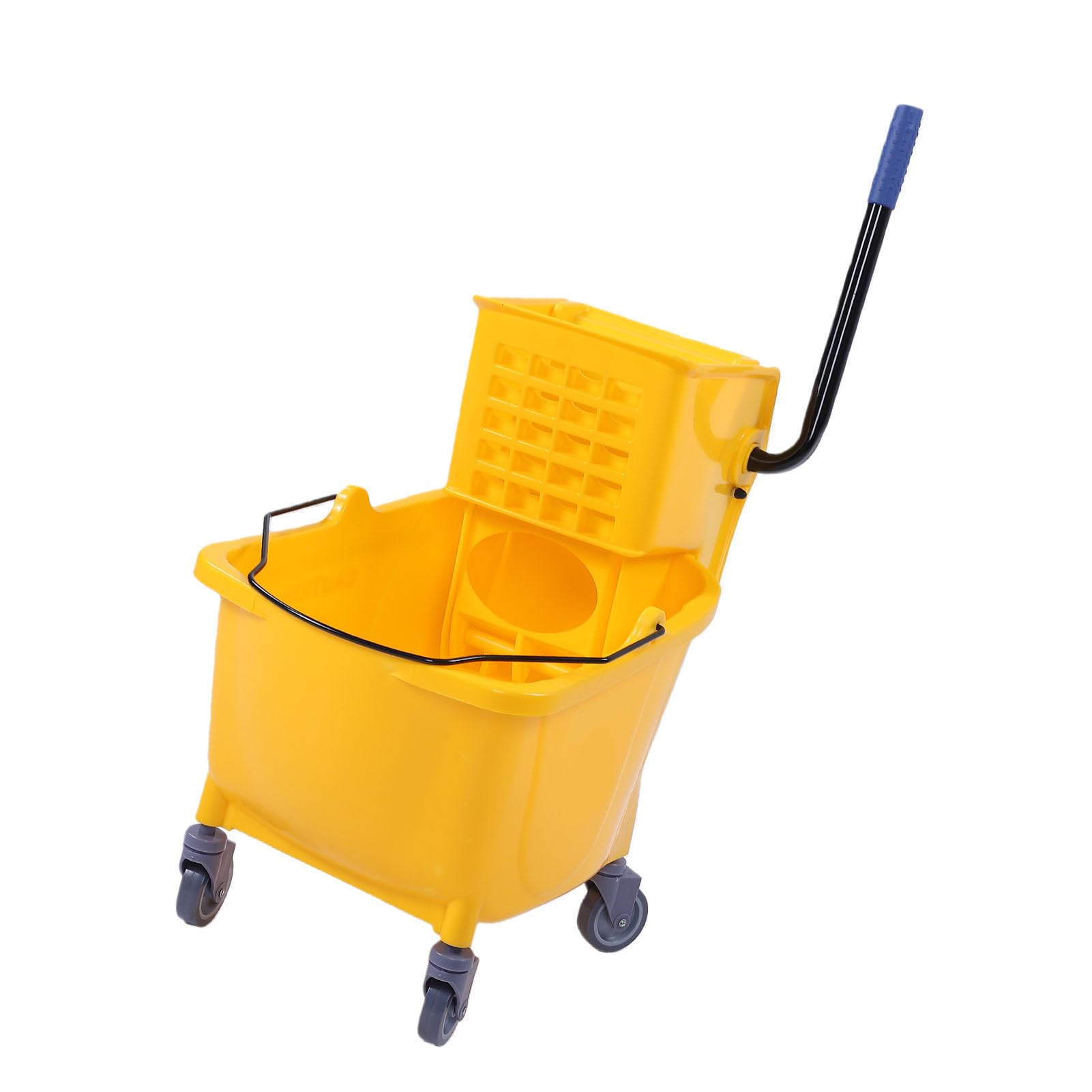 Cubo de Fregona Comercial Amarillo Duradero de 32 litros con Escurridor de Prensa Lateral de Alta Eficiencia para Limpieza Industrial