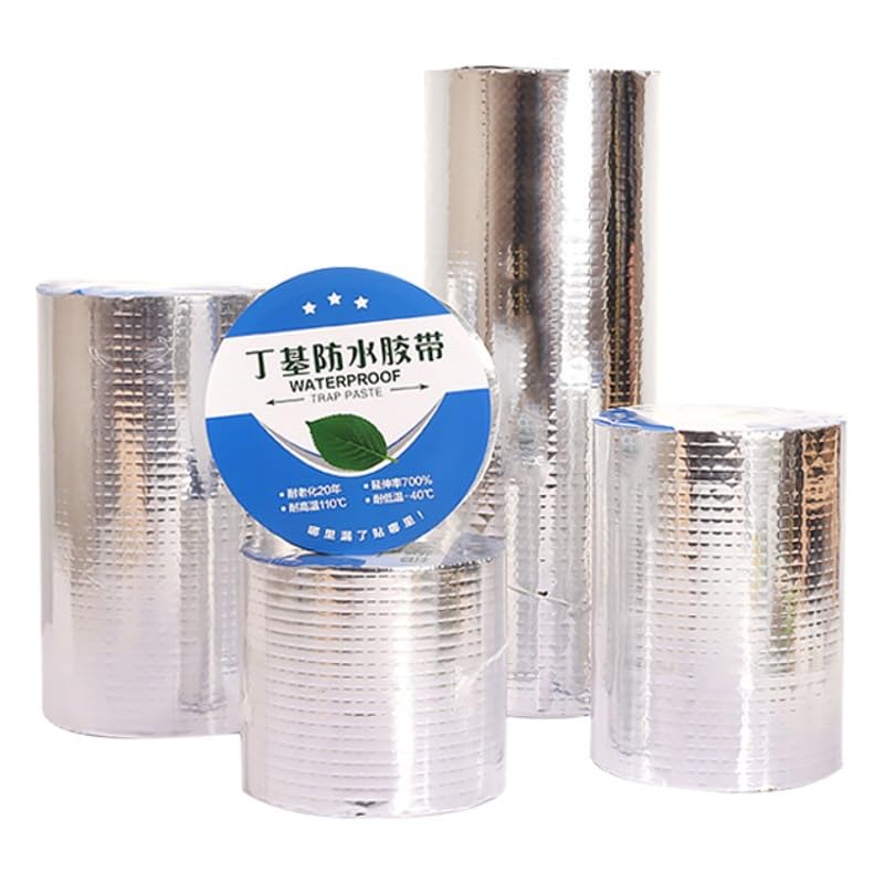 Image of Butyl Roof Leak Plugging Tape Moisture‚ Proof Aluminum Foil Waterproofing Membrane High‚ Adhesive 1.5mm Thick Self‚ Adhesive 100cm Wide Tape for Roof Sealing 10m Length Coil with Crack Resistance