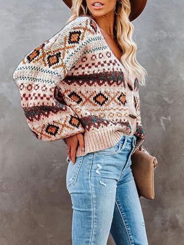ebossy Women's Casual Oversized Toggle Button Sweaters Cable Knit Long Sleeve Aztec Print Warm Cardigan Coat4