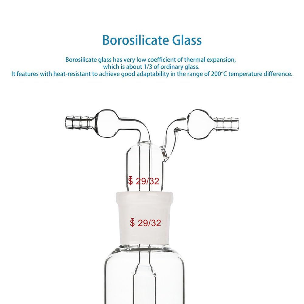 stonylab Fiaschetta Drechsel per Lavaggio dei Gas, Fiaschetta in Vetro Borosilicato per Lavaggio dei Gas con Giunto Standard 29/32 e Tubo Seghettato da 8 mm, Capacità di 250 ml
