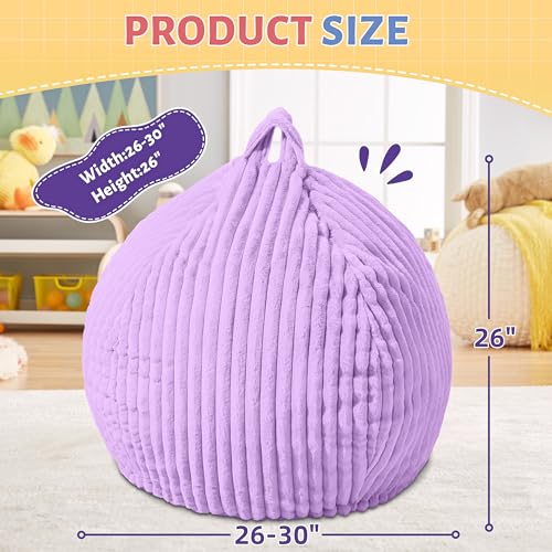 Image of HABUTWAY 2FT Bean Bag Chair, 2' Bean Bag Chairs with Memory Foam Filled, Small Comfy Beanbag Chair with Stripe Plush Cover for Living Room Bedroom Dorm,Purple