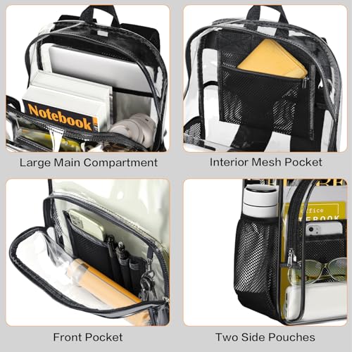 Image of PAMANO Clear Backpack, Heavy Duty Transparent Reinforced Bottom See Through for College, Travel Work Security