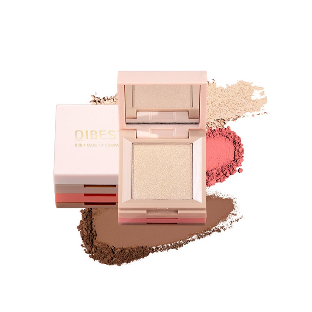 Paleta de Maquillaje de Rubor Contorno Facial y Reflejos, Rubor en Polvo Sedoso, Polvo de Maquillaje Iluminador Brillante, Disco de sombra de ojos tres en uno con espejo (1, 03#, 1)