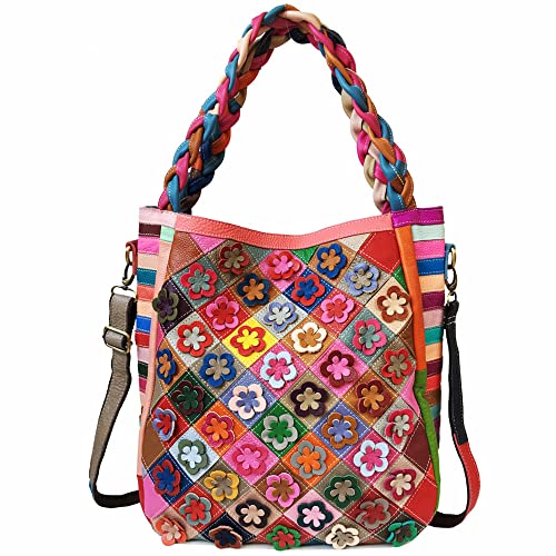 Bolso de mano de cuero genuino con diseño floral 3D para mujer miniatura 1