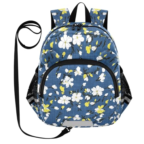 White Yellow Blossom Toddler Harness Backpack for Boys Girls 3-6 Years Kids Backpack with Anti Lost Safety Leash Baby Harness Bookbag for Travel Walking Preschool