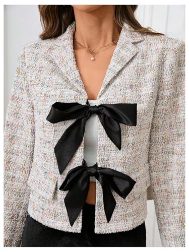 MakeMeChic Women's Bow Knot Lapel Jacket Long Sleeve Office Blazer Jackets4