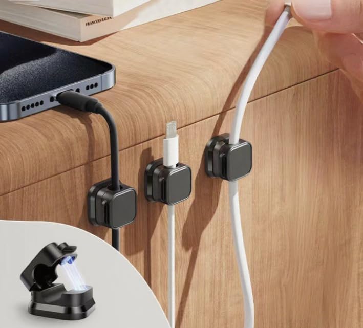 Clipes de armazenamento de cabos carregados por mola – Pacote com 6 clipes de gerenciamento de cabos de mesa, suporte de cabo de carregamento para celular, acessórios de escritório de mesa Clipes de armazenamento de cabos carregados por mola – Pacote com 6 clipes de gerenciamento de cabos de mesa, suporte de cabo de carregamento para celular, acessórios de escritório de mesa