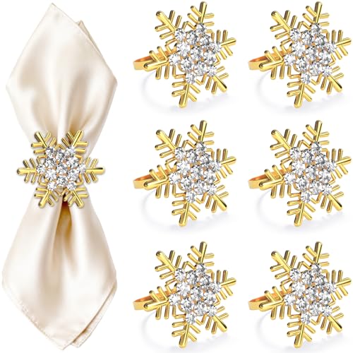 ZeeDix 6 Stück Gold Serviettenringe Weihnachten Schneeflocken für...