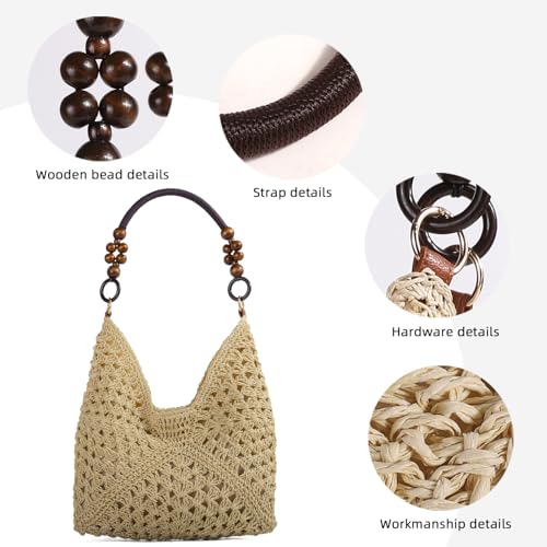 Bolso tejido crochet bohemio para mujer blanco miniatura 4