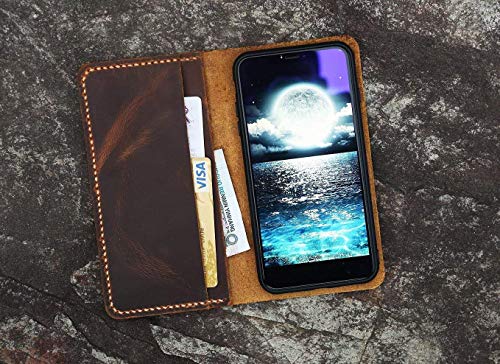 Distressed vintage brown leather wallet case for iPhone 17 16 15 14 13 Pro Max/real leather Wallet Case Compatible with iPhone 17 16 15 14 Plus -IP005W2