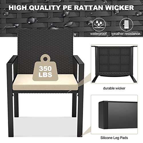 Bigzzia Patio Furniture Set, 4 Pcs Outdoor Conversation Furniture, Includes 2 Rattan Chairs and 1 Loveseat, 1 Tempered Glass Table, with Extra Cushions, Garden Furniture Set for Small Spaces - Thumbnail 3