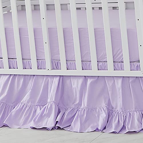 Image of Brandream Crib Bed Skirt for Baby Girls Boys Purple Boho Bohemian Solid Cotton Toddler Bedskirt Farmhouse Chic Ruffle