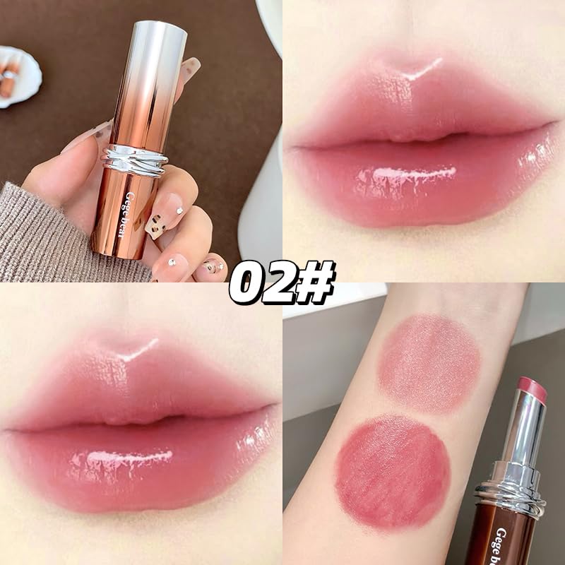 Image of Gege Bear Aqua Essence Lipstick | Smooth Glide | Long-Lasting | Moisturising & Glossy Wear | Full Lip Coverage | High Shine Finish | Gives Fuller-Lip Effect & Extra Hydration| Cruelty-Free (02#Warm Coral Red, 3.3g)