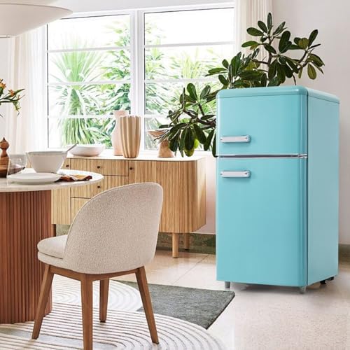 Sweiko Réfrigérateur vintage, réfrigérateur à double porte supérieure et inférieure, volume total 72 litres, volume du congélateur 21 litres[Classe...