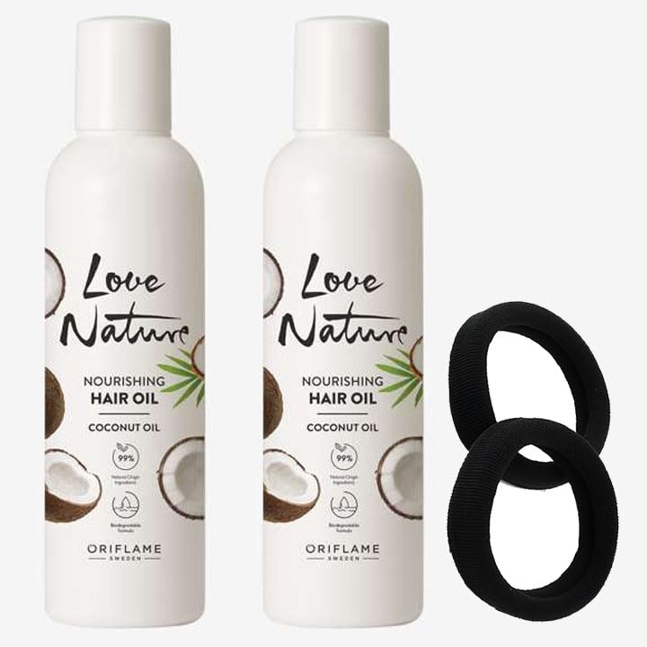 Hair Oil Coconut Oil, Nourishing Oil 100 ml (Pack of 2) With Two Black Rubber Band Hair Oil Coconut Oil, Nourishing Oil 100 ml (Pack of 2) With Two Black Rubber Band