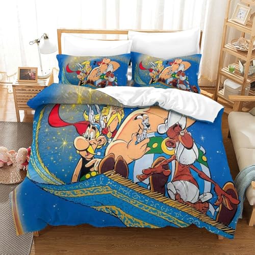 Asterix Anime Juego De Cama con Diseño Sábana Impresión 3D, para Decoración De Habitación, Funda De Cama, 3 Piezas, Microfibra, Funda De Almohada, con Cremallera King（220x240cm）