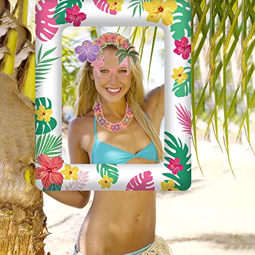 37 Pcs Hawaiian Luau Photo Booth Props Set, 36Pcs Photo Props And An Aloha Inflatable Selfie Frame, Fun Photobooth Props Party Favors, Hawaiian Party Decoration, Tropical Birthday Theme Party Supplies #TOP2