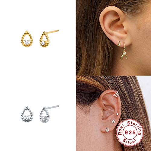 WZGWDC 2 ück 925 Sterling Silber Minimalist Punk Mujer Liebhaber Paare Damen Ohrstecker für Jubiläum Hochzeit Feiner Ohrring yc629 (Gem Color : Red)