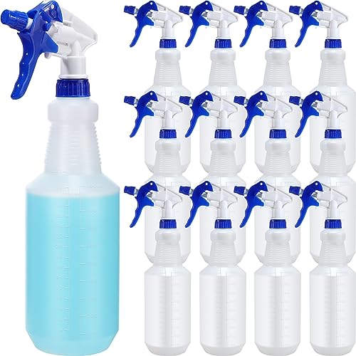 Eaasty 12 Pcs Plastic Spray Bottle 32 oz Bulk Heavy Duty Leakproof Spraying Bottles Empty Mist and Stream Mode Misting Spray Bottles with Adjustable Nozzle and Measurements for Cleaning Planting Pet