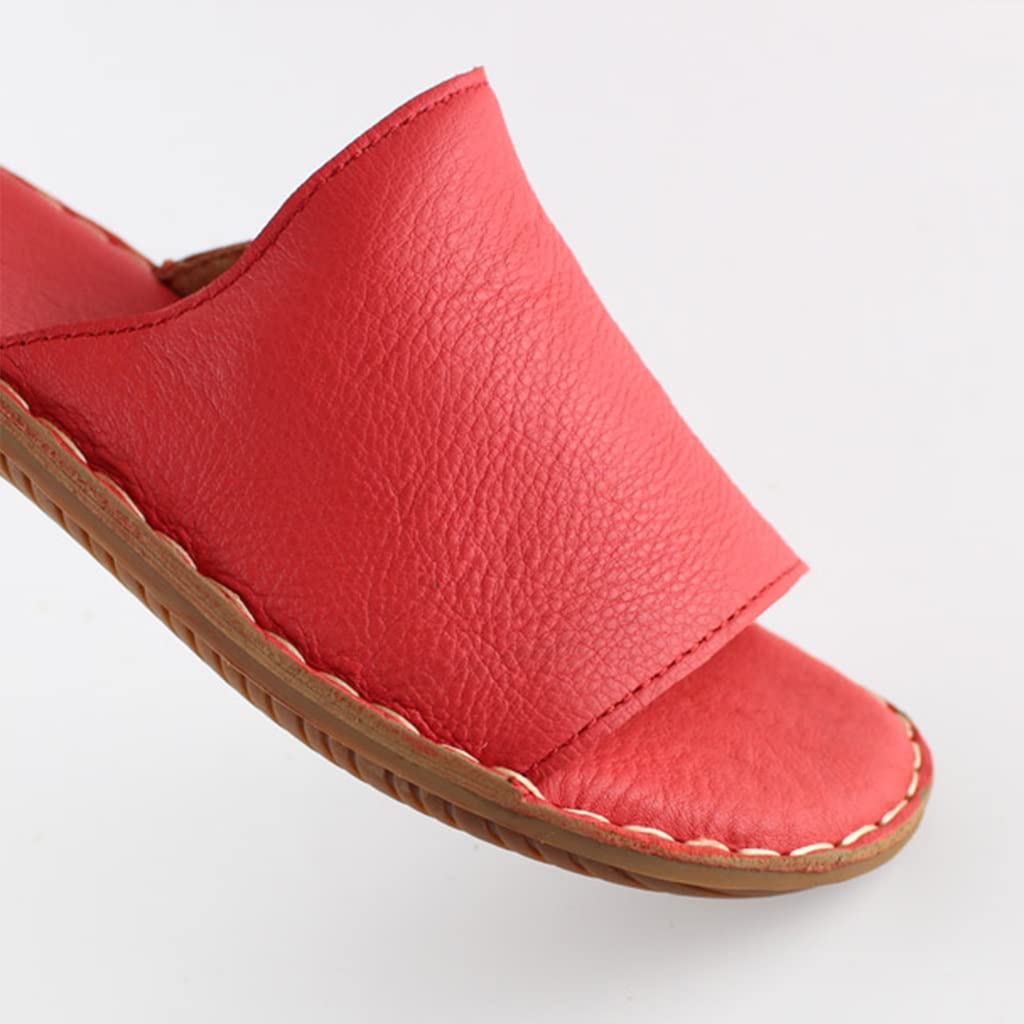 Zapatillas de Interior para Mujer Suela Blanda, Zapatillas con Punta Abierta, Sandalias y Zapatillas de Verano de una Palabra de Piel de Vaca Completa, Zapatillas de Cuero Hechas a Mano con Parte