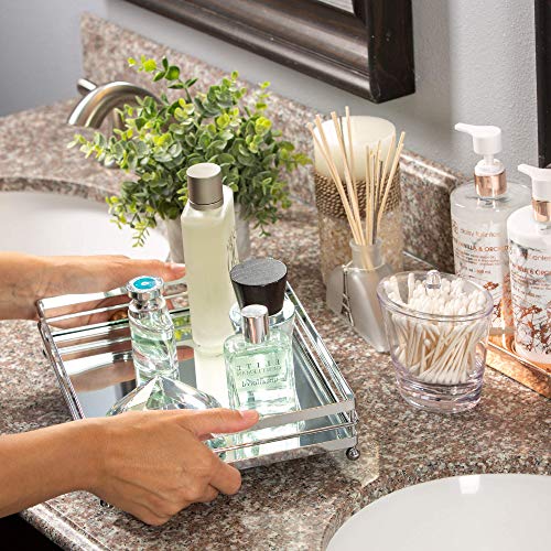 Vnesse Decorative Mirrored Makeup Tray Mirror Perfume Glass Vanity Jewelry Serving Tray Silver Classic For Dressers Kitchen And Bathroom #TOP4