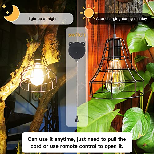 Yumamei Solar Powered Shed Light With Switch, Chandelier Light For Gazebo, Solar Pendant Lights Outdoor With Remote, Waterproof Solar Barn Light Vintage Edison Bulb For Home Garage Farm Chicken Coop #TOP1