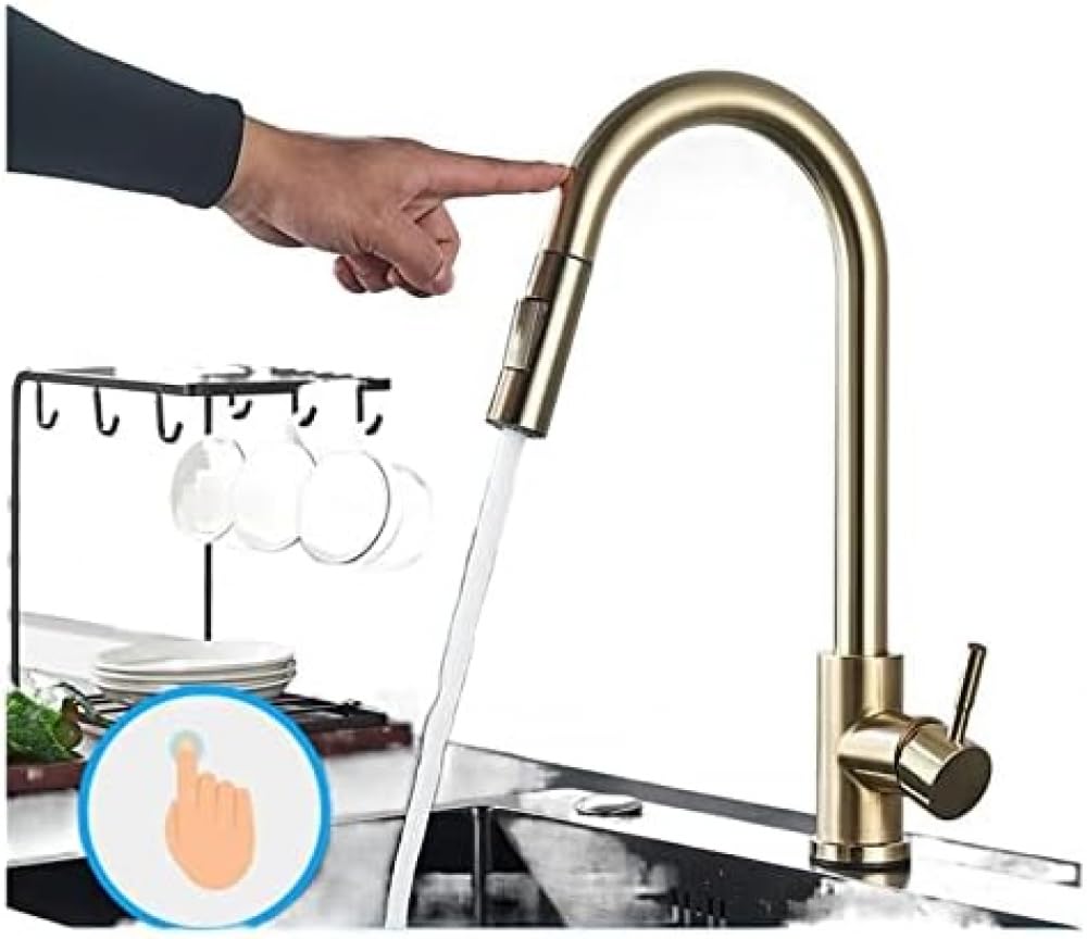 Robinet de cuisine à capteur tactile champagne bronze mitigeur intelligent pour évier moderne