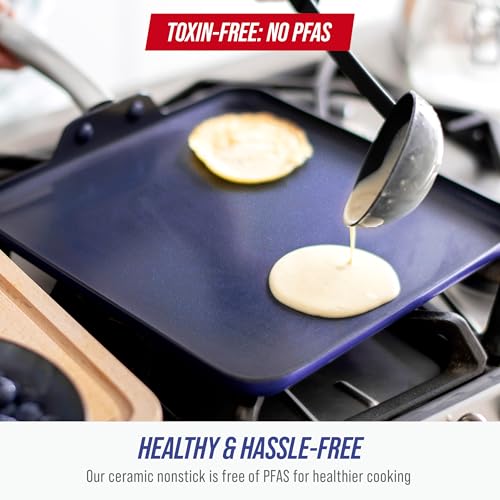 Image of Blue Diamond 11 inch Diamond Infused Ceramic Nonstick Square Griddle Pan, Blue