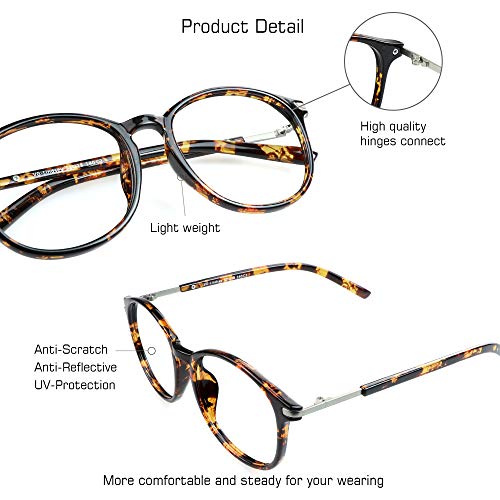 Image of VisionGlobal Blue Light Blocking Glasses for Women /Men, Anti Eyestrain, Computer Reading, TV Glasses, Stylish Oval Frame, Anti UV, Anti Glare(Tortoise,0.50 Magnification)