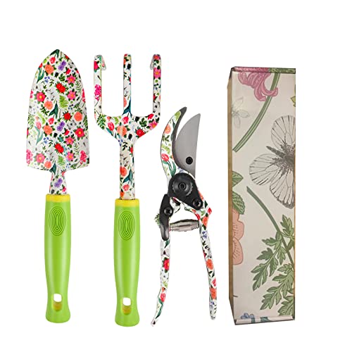 ガーデニングツール スコップ 3点セットクリスマスプレゼントギフトボックス付き SUKERA 独特の花パターン贈り物 園芸用品 熊手 庭園作業 鉢植え 栽培 除草 多用途 耐久性