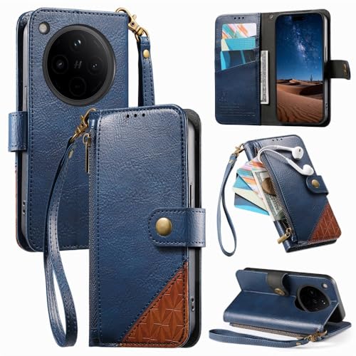 Étui portefeuille Oppo A5 Pro 5G housse bleue fermeture éclair rabat