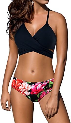 Women's Swimsuit Bikini Top Push Up Criss Cross Halter, Black, Size X-Large