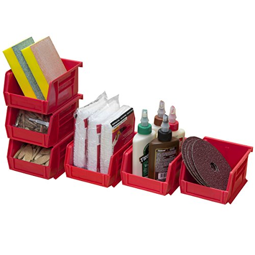Image of Akro-Mils 30210 AkroBins Plastic Storage Bins, Space-Saving Stackable Bins for Garage, Pantry, Craft Organization, 5 inch x 4 inch x 3 inch, Red, (Pack of 24)