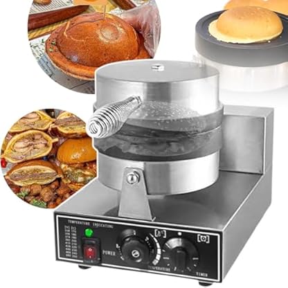 1300W Kommerzieller Elektrischer Burger-Waffelmaker,Haushalts-Eiswaffeleisen,Antihaftbeschichtetes Burger-Waffeleisen - Temperaturbereich 50-300℃/Zeiteinstellung,Silver