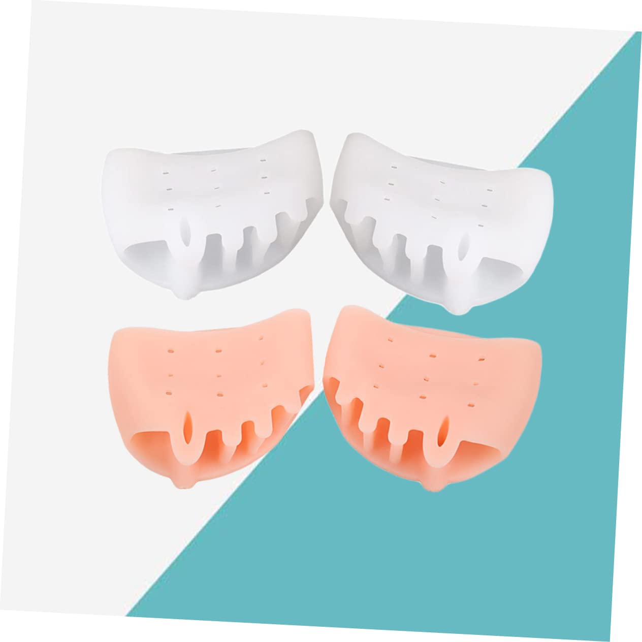 2pairs Silicone Toe Separators for Bunions Soft Gel Toe Straightener and Stretchers White Skin Color for Comfortable Alignment and Relief from Overlapping