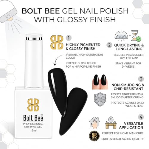 Image of Bolt Bee Black Color Gel Nail Polish Soak Off UV Gel DIY at Home Manicure Salon Nail Art