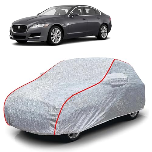 Image of Sulfar 100% Waterproof Car Body Cover Compatible with Mirror for Jaguar XFS (Triple Stitched, Full Bottom Elastic, Magic Silver with Red Piping)